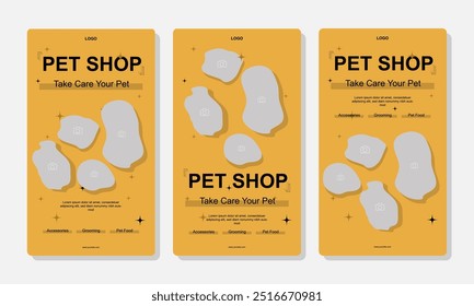 Conjunto de Plantillas de historia de redes sociales para tienda de mascotas, aseo de perros y promoción de venta con área de Imagen