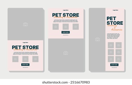 Conjunto de Plantillas de historia de redes sociales para tienda de mascotas, aseo de perros y promoción de venta con área de Imagen