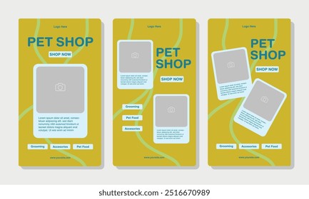 Set of Social media Story templates for pet shop, dog grooming and sale promotion with image area