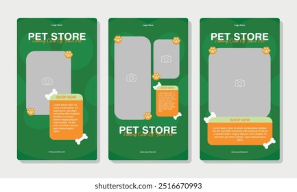 Set of Social media Story templates for pet shop, dog grooming and sale promotion with image area