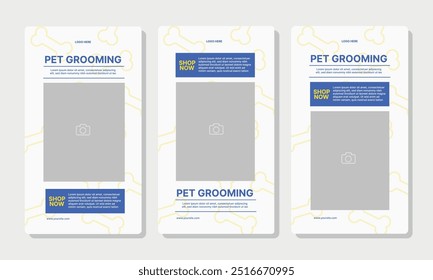 Set of Social media Story templates for pet shop, dog grooming and sale promotion with image area