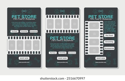 Conjunto de Plantillas de historia de redes sociales para tienda de mascotas, aseo de perros y promoción de venta con área de Imagen