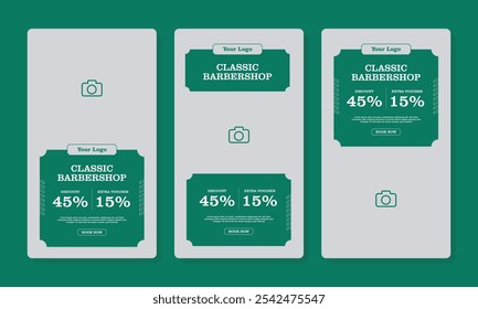 Set of Social media Story templates for barber shop premium classic template in green