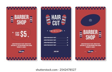 Set of Social media Story templates for barber shop with barber lampion iconic template