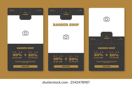 Conjunto de Plantillas de historia de redes sociales para barbería en diseño de concepto de lujo con área de colocación de fotos