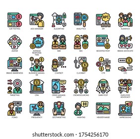 Set of social media strategy thin line and pixel perfect icons for any web and app project. 
