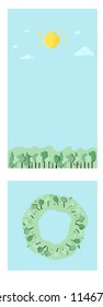 Set of  social media sunny compositions backgrounds for story and post. Templates for social media network. Vertical and square cards with summer trees. Vector illustration.