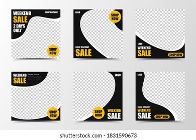 A set of social media template with black curve shape, creating fluid and flowing image,suitable for sales or business promotion