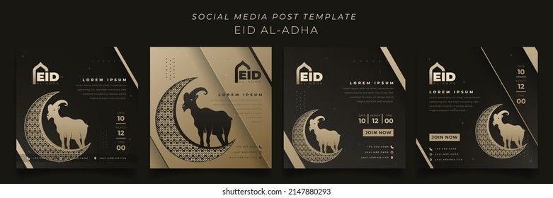 Set of social media template in black gold background with crescent moon and goat design