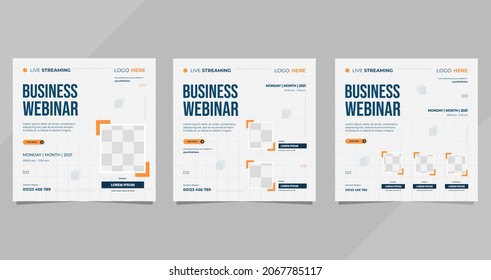 Set of social media template for Business Webinar, Marketing Webinar, and other seminars with white minimalist background