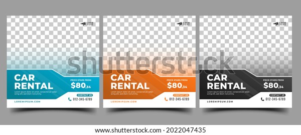 Set\
of Social media template for car rental. Editable modern banner\
design with cyan, orange, and black color\
background.