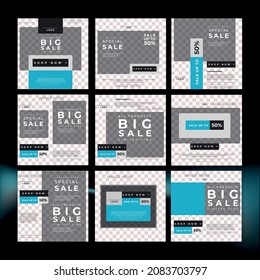 set of social media template card - sale discount vector