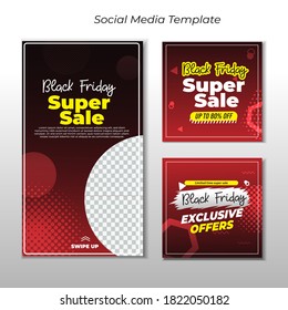 conjunto de diseños de plantillas de medios sociales para diseño de banners de venta del viernes negro 