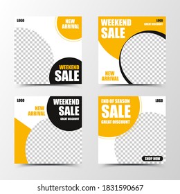 A set of social media template design with circular curves in yellow and black, creating an fun, energetic, positive, welcoming image, suitable for sales or business promotion