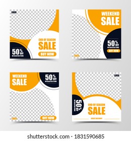 A set of social media template design with circular curves in orange and black, creating warm ,welcoming and energetic atmosphere,suitable for sales or business promotion