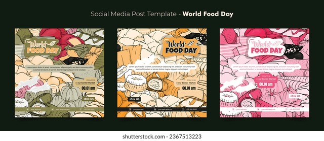 Set of social media template with doodle art of indonesian street food for world food day campaign