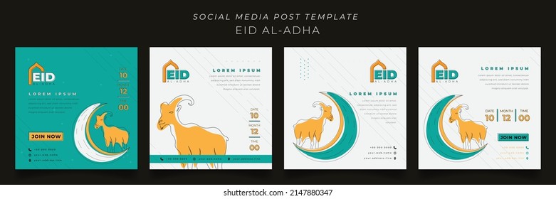 Set Set sozialer Medienvorlage für eid-al-adha-Islamurlaub auf weißem und grünem Hintergrund Design