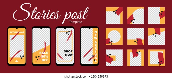 Set of Social media template for instagram stories and posts.Editable square for digital marketing,discount,special offer,advertiser,web banner and mobile apps