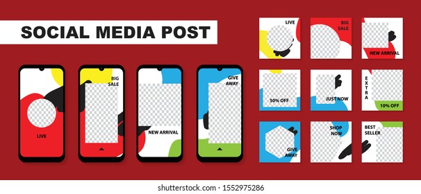 Set of Social media template for Instagram stories and posts.Editable square for digital marketing,discount,special offer,advertiser,web banner and mobile apps