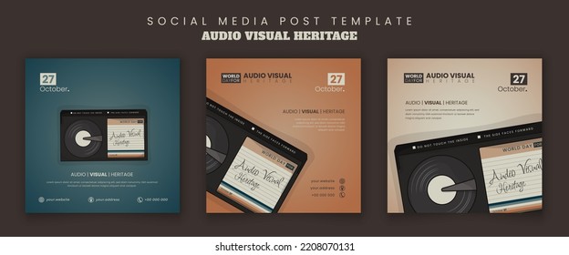 Set of social media template with old video cassette in cartoon design for audio visual heritage