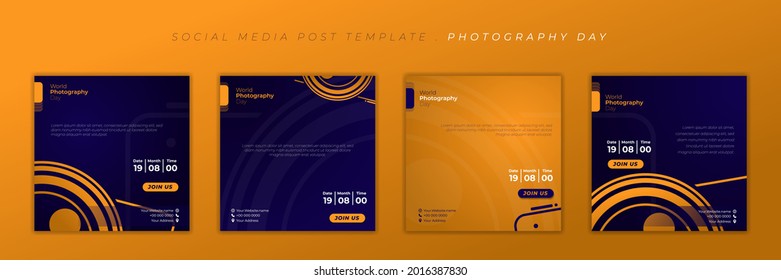 Set of social media template. Social media post template with simple camera and purple background design. good template for social media advertising design.