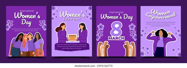 Set of Social media template post design for International Women's Day celebration. Usable for social media feed, greeting, flyer, web.