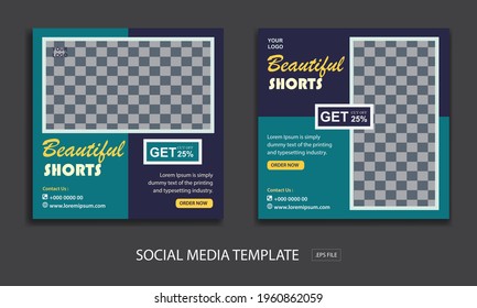 set of social media template for promotion shorts, with color green and purple
