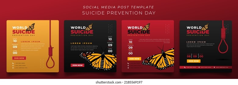 Set of social media template in red and black background for world suicide prevention day design