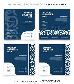 Set Set sozialer Medien-Vorlage mit einfachem Ornament auf blauem Hintergrund für das Design des Weltdiabetages-Designs