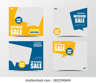 A set of social media template with speech bubbles in blue and yellow, creating a fun and energetic atmosphere, suitable for sales or business promotion