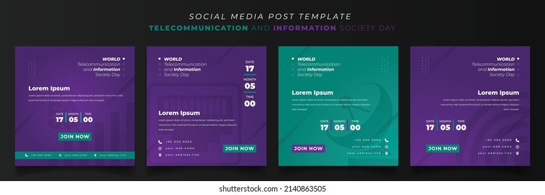 Set of social media template for telecommunication and information society in square background