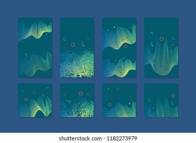 Set of social media templates with abstract amplitudes decoration. Backgrounds with digital wavy pattern. Vector illustration.