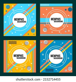 set of social media templates with abstract geometric memphis style backgrounds. perfect for a cheerful and colorful feed design