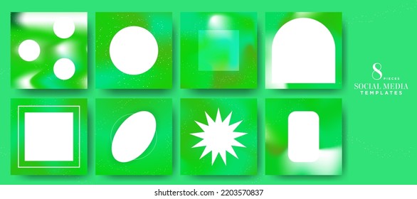 Set of Social Media Templates, Blue abstract liquid gradient backgrounds. Monochromatic trendy bright colors. White empty spaces for texts, designs. Perfect for feeds, social media, covers. Vector.