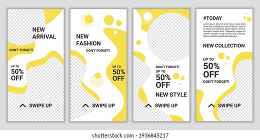 Set of social media templates design backgrounds for ig stories fashion sale promotion. Mockup for personal blog, shop or user story. Vector layout mega big sale in yellow and white color