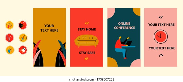 Set of social media templates, templates with different backgrounds, highlights cover for social media vector illustration, colorful design for social media