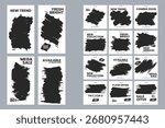A set of social media templates featuring a modern and dynamic design. The background has bold black brush strokes that serve as placeholders for images or photos