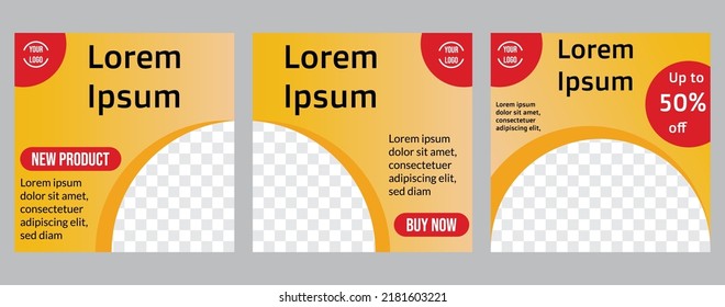 Set of social media templates with gradient yellow color, suitable for promotions and products