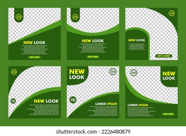 set of social media templates with green background for fashion products, eco-friendly, green earth, save the earth, with empty space for editable products