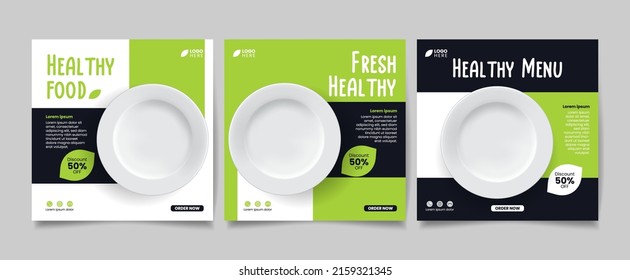 set of social media templates for healthy food posts. it is suitable for advertising, promotions and discounts