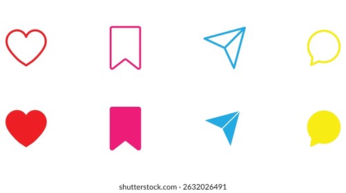 Conjunto de iconos de interfaz de usuario de redes sociales. Guardar Dale me gusta, comenta, comparte y Vector de iconos.