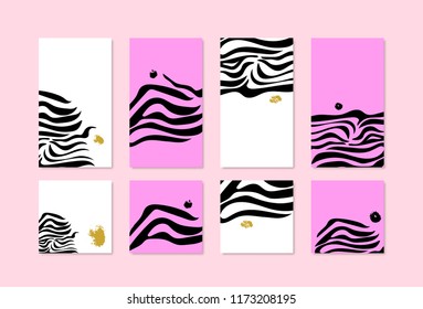 Set of Social media vector templates with Zebra  stripes pattern. Backgrounds with decoration and empty space for text. 