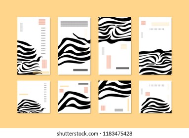 Set of Social media vector templates with Zebra  stripes pattern. Backgrounds with decoration and empty space for text. 