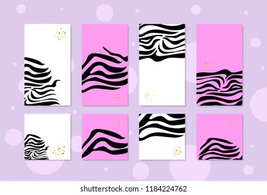 Set of Social media vector templates with Zebra  stripes pattern. Backgrounds with decoration and empty space for text. 