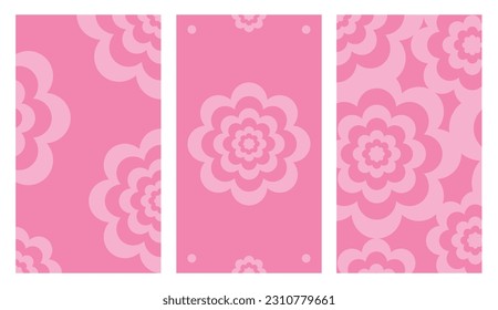 Set of Social Media Vertical Stories Templates, Pink Floral Backgrounds, With Copy Space For Text. Magenta Flower Texture in Simple Modern Style, Background for Banner, Greeting Card, Poster or Advert