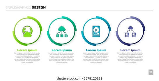 Set Social network, Cloud technology data transfer, Hard disk drive HDD and . Business infographic template. Vector