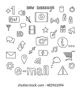 Set of social network doodle, hand drawn elements