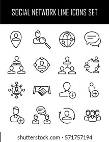 Set of social network icons in modern thin line style. High quality black outline communication symbols for web site design and mobile apps. Simple people pictograms on a white background.