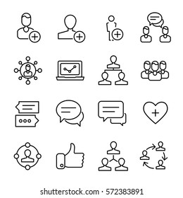 Set of social network icons in modern thin line style. High quality black outline network symbols for web site design and mobile apps. Simple social pictograms on a white background.