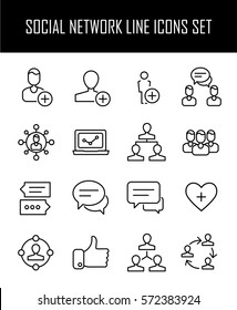Set of social network icons in modern thin line style. High quality black outline network symbols for web site design and mobile apps. Simple social pictograms on a white background.
